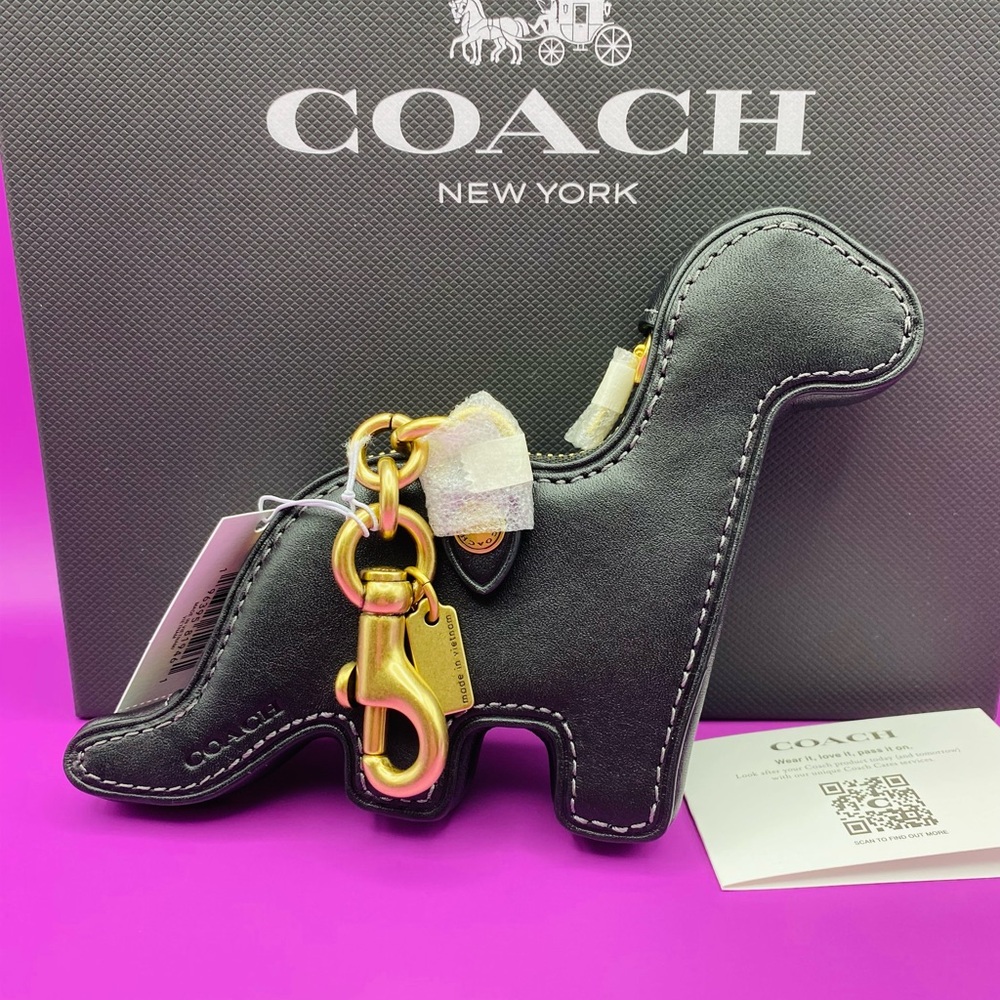 Coach Dino Coin Purse Bag Charm Keychain Brass/Black